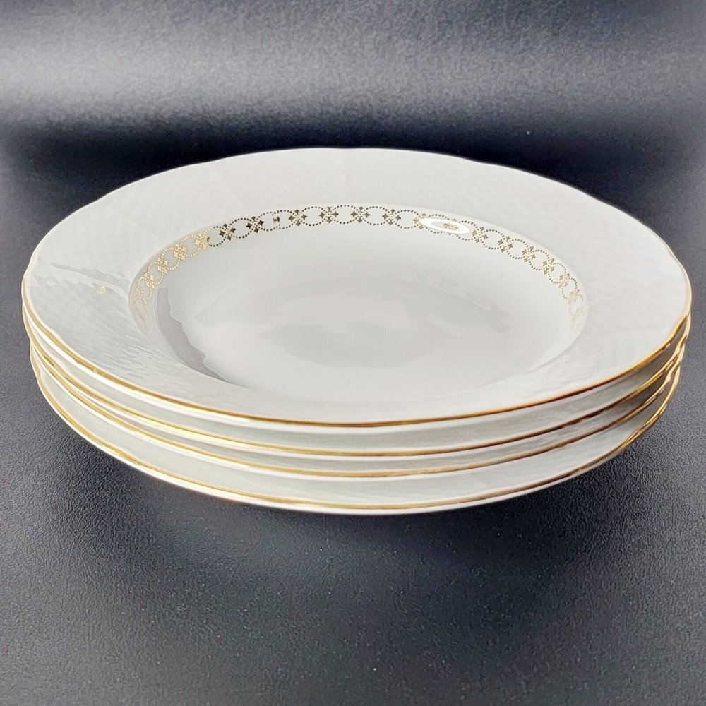 Set of 4 Baum Bros. Fine Bohemian Renaissance White Gold Rim Porcelain Bowls